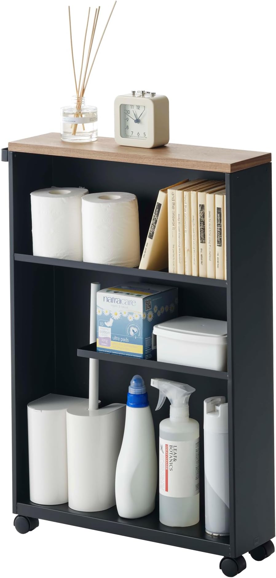 4307 TOWER Semi-Closed Storage Cart, black, Steel/Wood, Minimalist, 13 x 47.5 x 68 cm