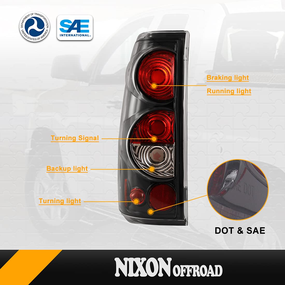 Nixon Offroad Tail Lights Fit for1999-2006 Chevy Chevrolet Silverado 1500 2500 3500 & 1999-2002 GMC Sierra 1500 2500 3500 (Glossy Black)