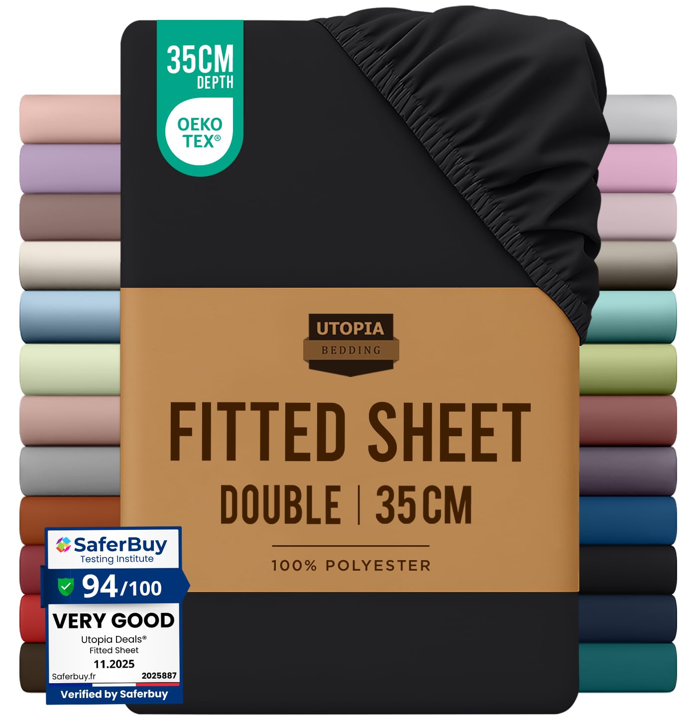 Utopia Bedding Double Fitted Sheet, Black, Deep Pocket 35cm (14")