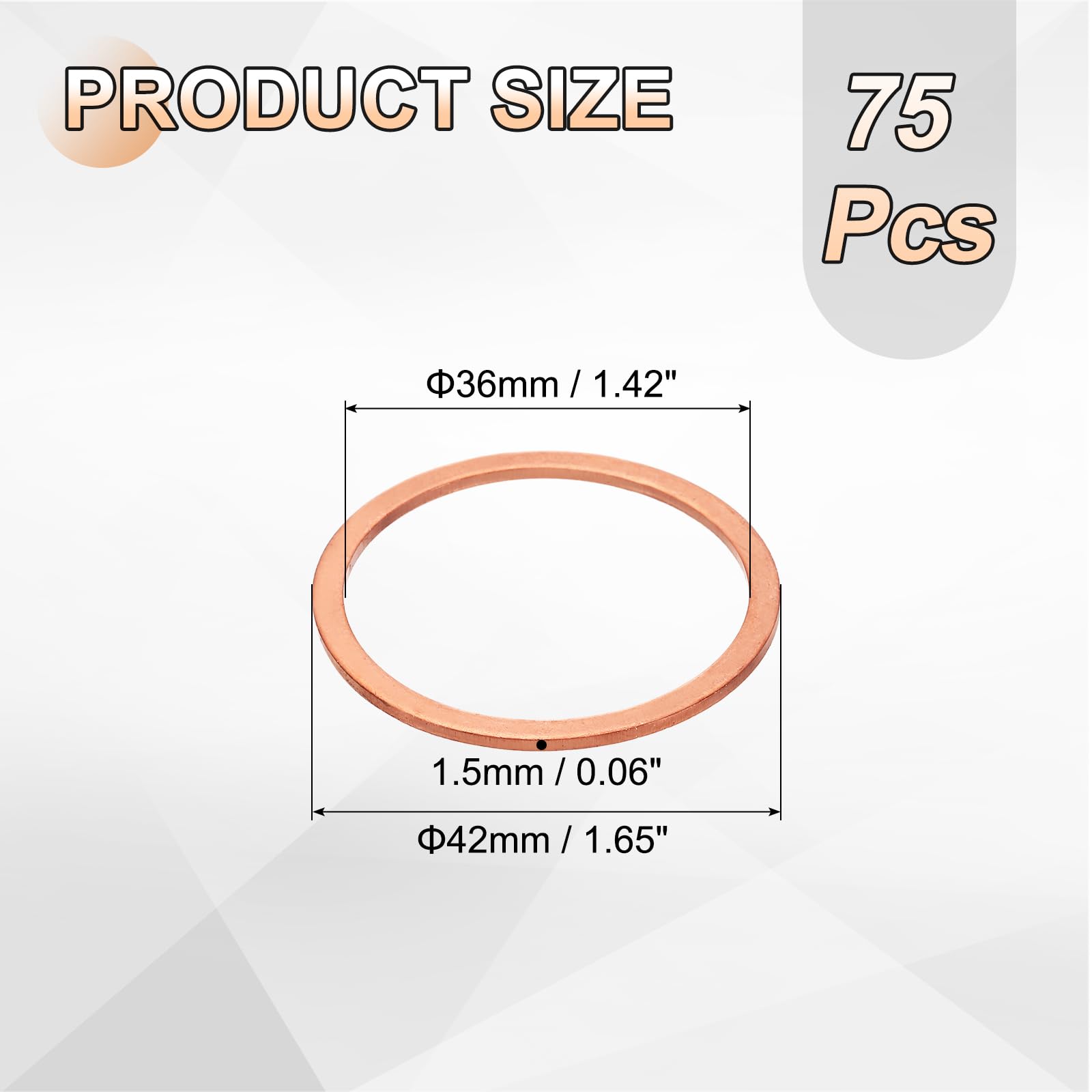 QUARKZMAN 75 Piezas Arandelas Planas M36 De Cobre Anillos De Sellado, Diámetro Interior 36mm Diámetro Exterior 42mm Espesor 1.5mm Arandelas De Cobre Para Fontanería Maquinaria Automoción
