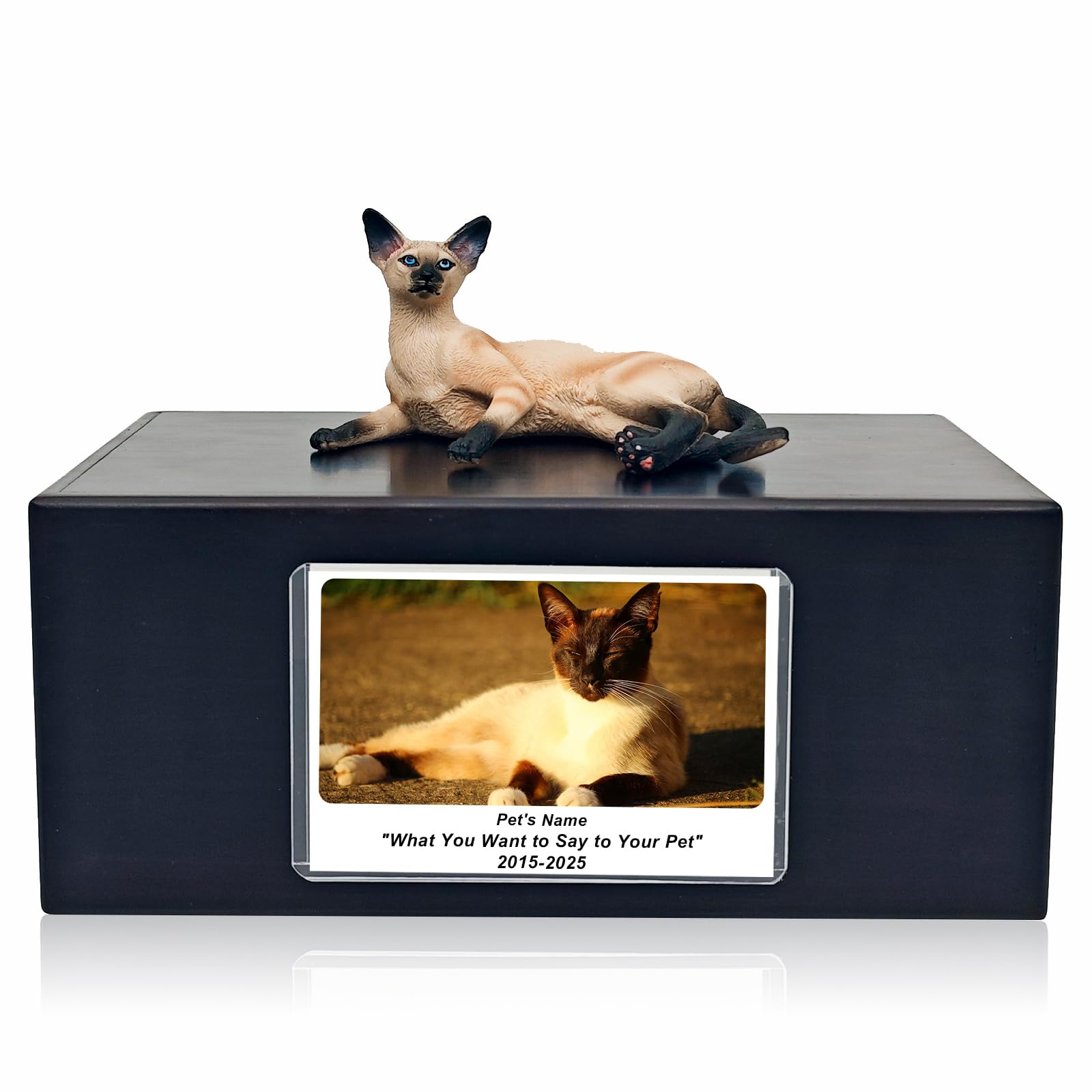 MEM PLANETE Pet Dog Urns for Ashes Memorial Gifts for Loss Lovers Shadow Box Sympathy Keepsake Small Cat Cremation Casket Funerary Frame Pictures Rosewood Material Siamese Cat Figurine Urn