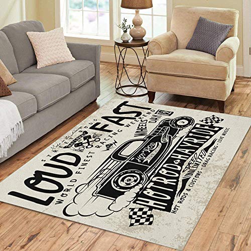 Image of Pinbeam Area Rug Truck Hotrods Car Old School Vintage Race Hot Home Decor Floor Rug 3' x 5' Carpet