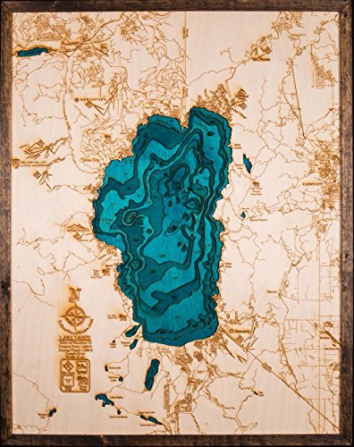 Large. Beautifully Detailed! Blue Lake Tahoe 3-D Wood Map. 24In X 31In #TOP1