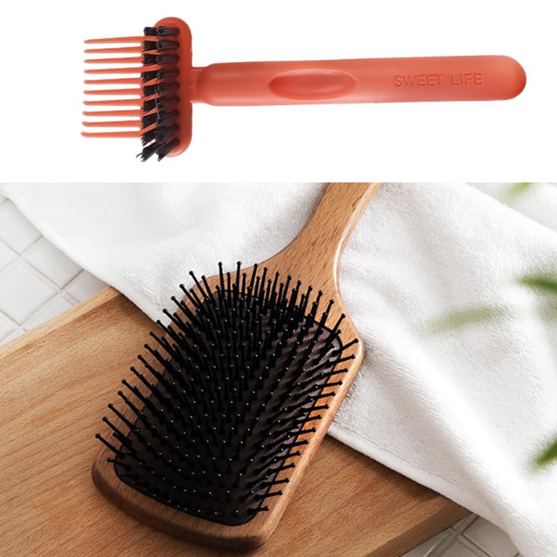 2Pcs 2-in-1 Hair Brush Cleaner Tool, Dual-Sided Comb Cleaner & Hair Remover Rake for Effective Cleaning at Home, Salon, Travel (Orange & Gray)