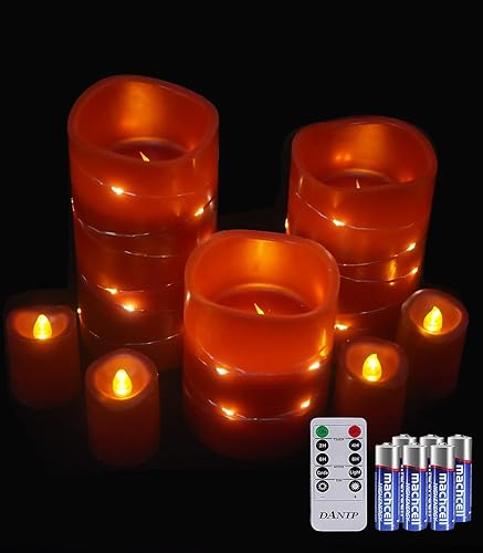 danip Vela LED roja sin llama con cuerda de estrella incrustada, juego de 3+4 piezas de velas LED, con control remoto de 11 botones, función de