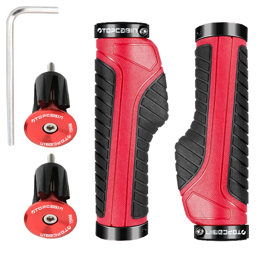TOPCABIN Ergonomic Bike Grips - Widen Holding Rubber Grips with Aluminum Lock Grips for Mountain &amp; Road Bikes