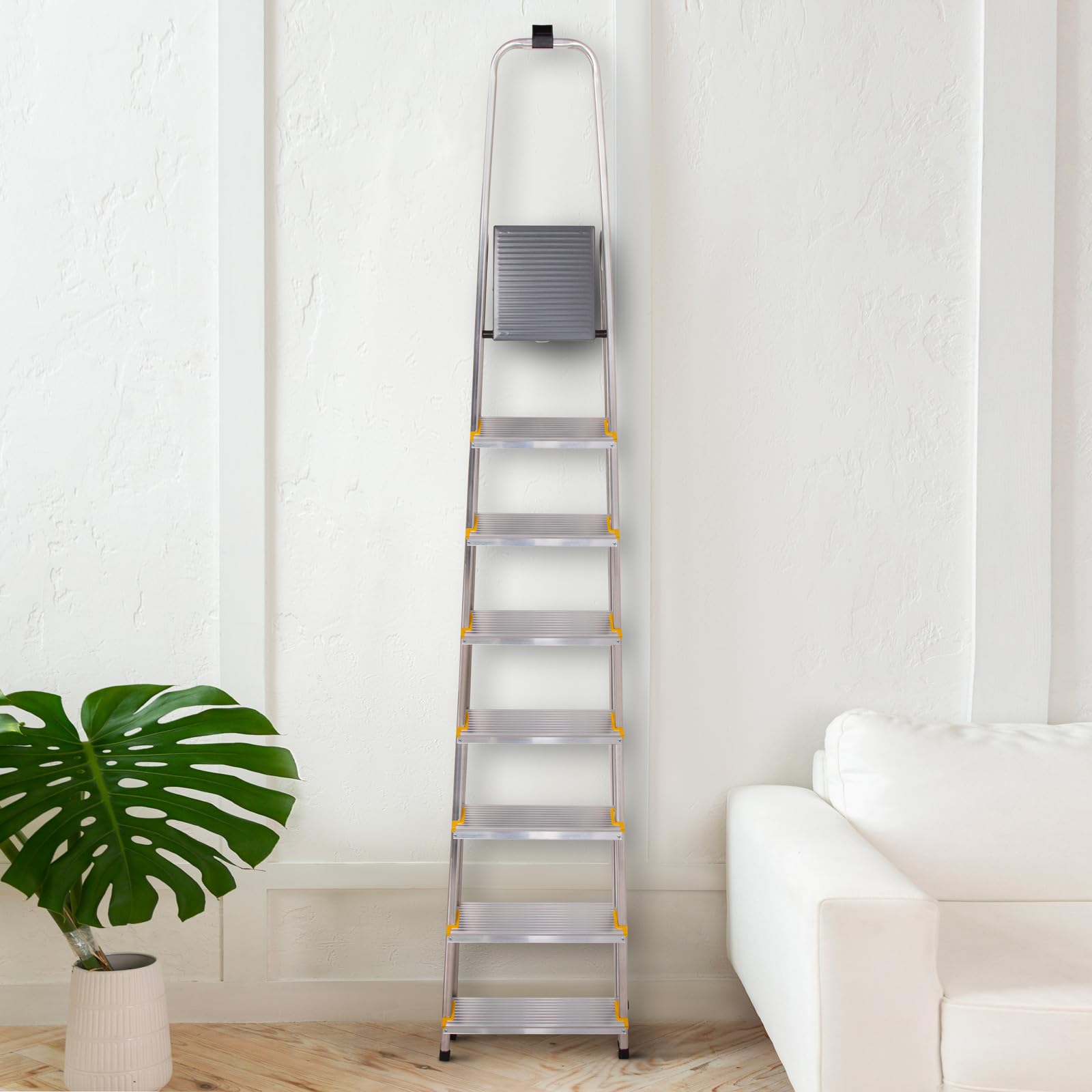 HOSTRÖM Escalera de 8 peldaños Dura Plegable, Taburete Ligero de Aluminio, Altura de Plataforma 162 cm, pies Antideslizantes, Carga 150 kg, garantía 5 años.