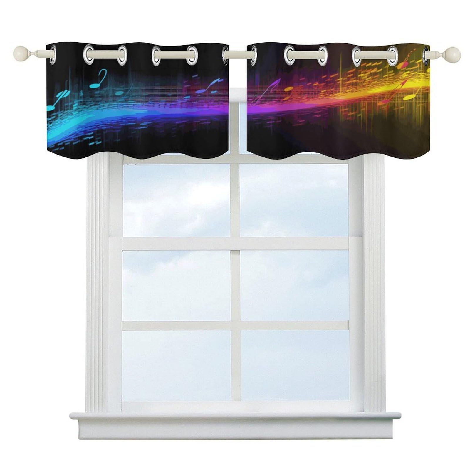 Fekiloot Style Music Spectrum Short Curtains Valance Curtain