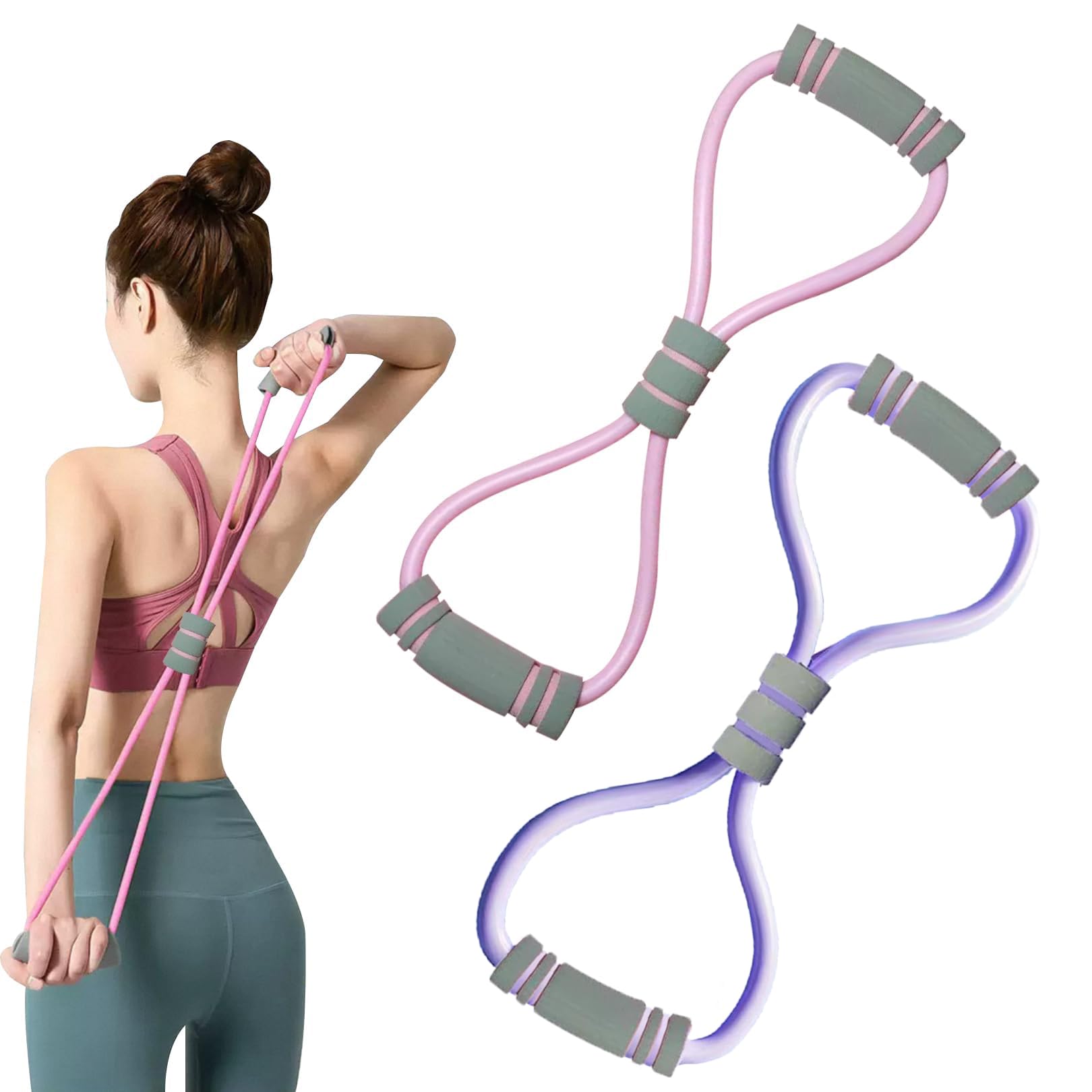 2 Pcs Resistance Bands With Handles,Resistance Band Women Yoga Fitness Back Shoulder Arm Exercise Equipment Muscle Stretch Rope 8-Shaped Portable Elastic Workout Strap for Men Women's(Pink+Purple)