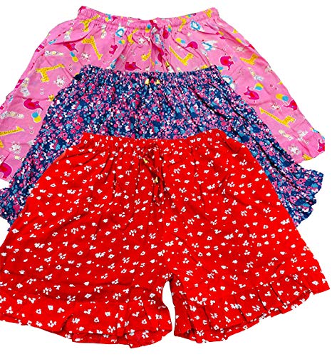 Image of Ukal Rayon Printed Frill Shorts for Women and Girls Casual Wear Night Wear Daily Use Summer Shorts with Pockets (Pack of 3)