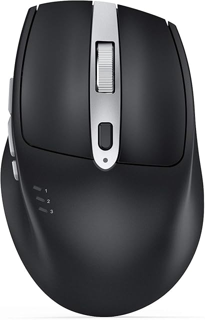 Wireless Bluetooth Mouse, Multi Device Mice Dual Bluetooth 5.0+2.4G USB, Rechargeable Wireless Mouse for Laptop/iPad/iPhone/Mac/PC Windows, 1000-1600-2400 DPI, 7 Buttons, Black and Gray