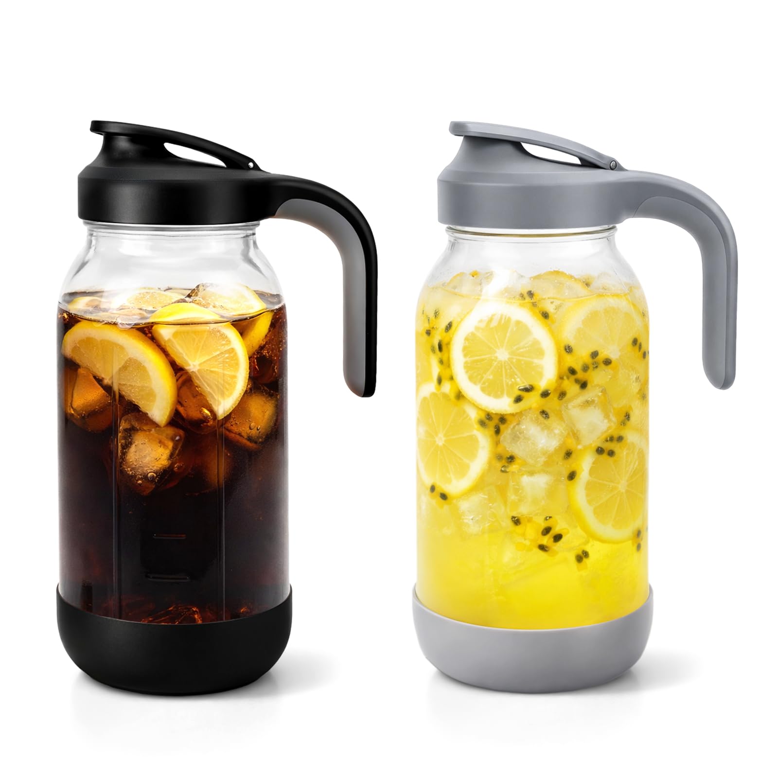 Sursip 64oz (2 Quart) Glass Mason Jar Pitchers with Lid and Handle