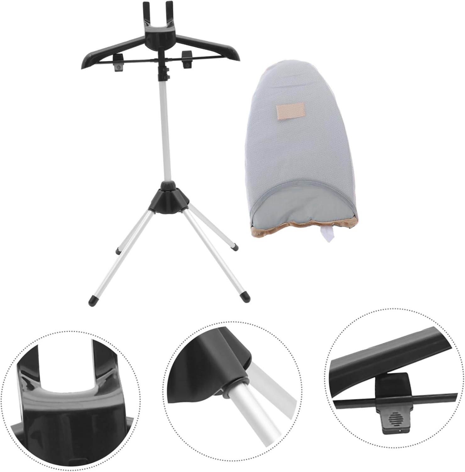 Adjustable Garment Hanger Stand for Steaming Clothes Compact Ironing Rack with Protective Glove and Lightweight Folding Design for Easy Storage and Use