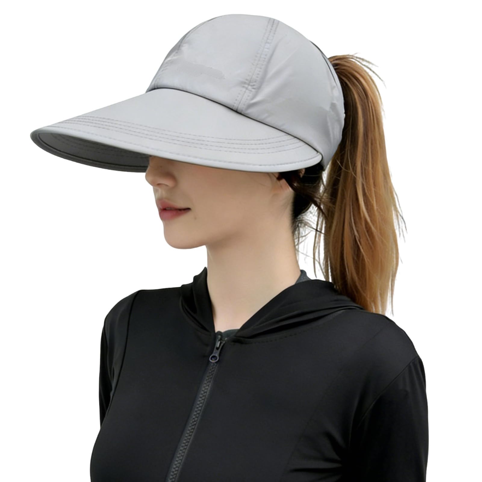 Eowduk Women's Gray Sunscreen Baseball Hat, Sun Protection Baseball Hat, Wide Brim Hats For Lightweight & Adjustable (Gray)