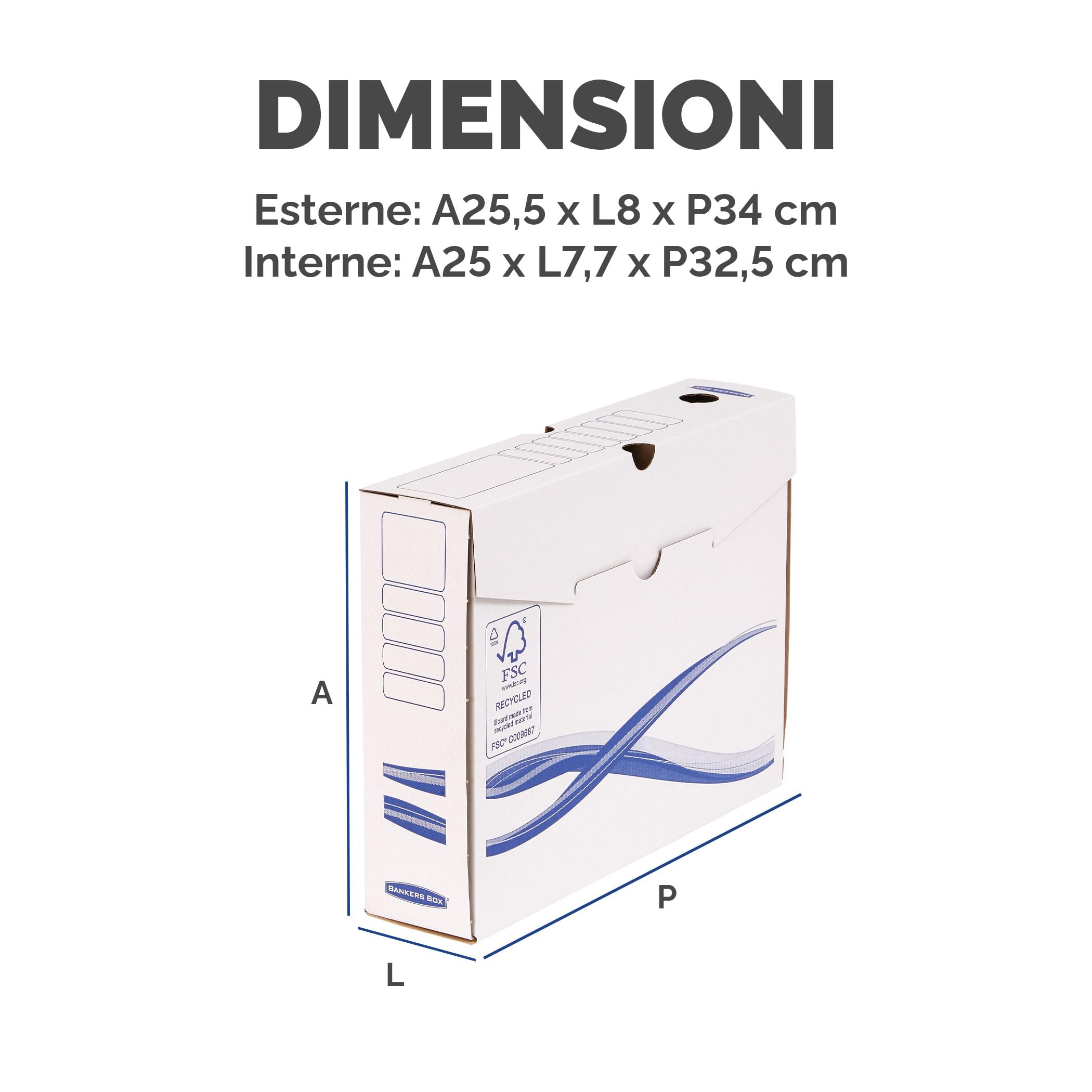 Bankers Box 4460102 Scatola Archivio A4 Basic, Dorso 80 mm, FSC, Confezione da 25 Pezzi