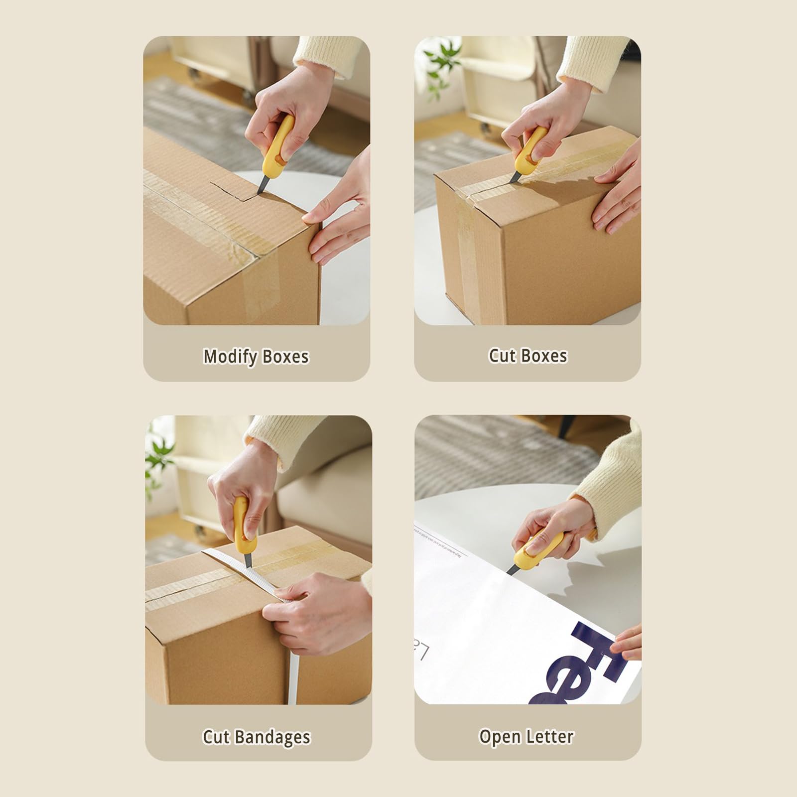 AiDianFuYa Magnetic Retractable Letter Opener & Box Cutter, Auto-Lock Envelope Slitter with Built-in Magnet, 3.07