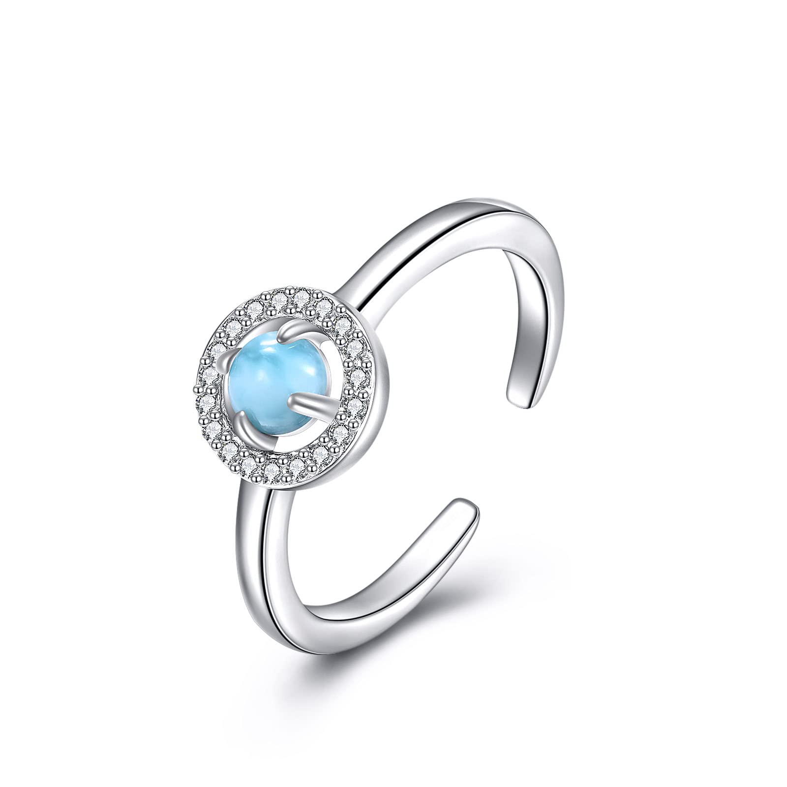 JOERPHNatural Larimar Ring for Women Girls Sterling Silver Handmade Circle Ring with CZ Cubic Zirconia Larimar Jewelry Gifts, Sterling Silver, Larimar