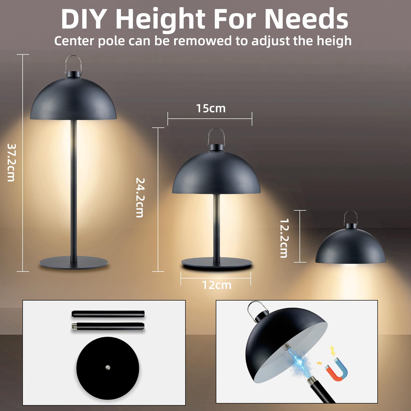 Kabellose Tischlampe Touch Aufladbar 3 Farbtemperaturen Dimmbare LED Nachttischlampe mit langlebigem Akku Höhenverstellbare Camping Deko Tischleuchte für Innen & Outdoor, Schlafzimmer, Bar, Terrasse