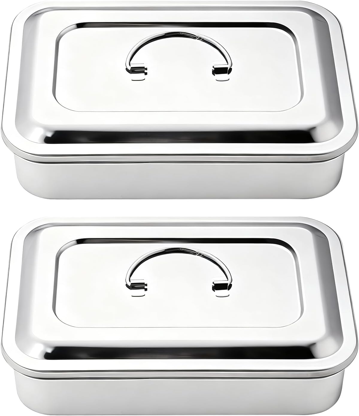 Surgical Trays in Stainless Steel, 2 Pcs Medical Instrument Tray Organizer, Sterilizing Plate Box with Lid, Large Capacity, Easier Access, for Lab and
