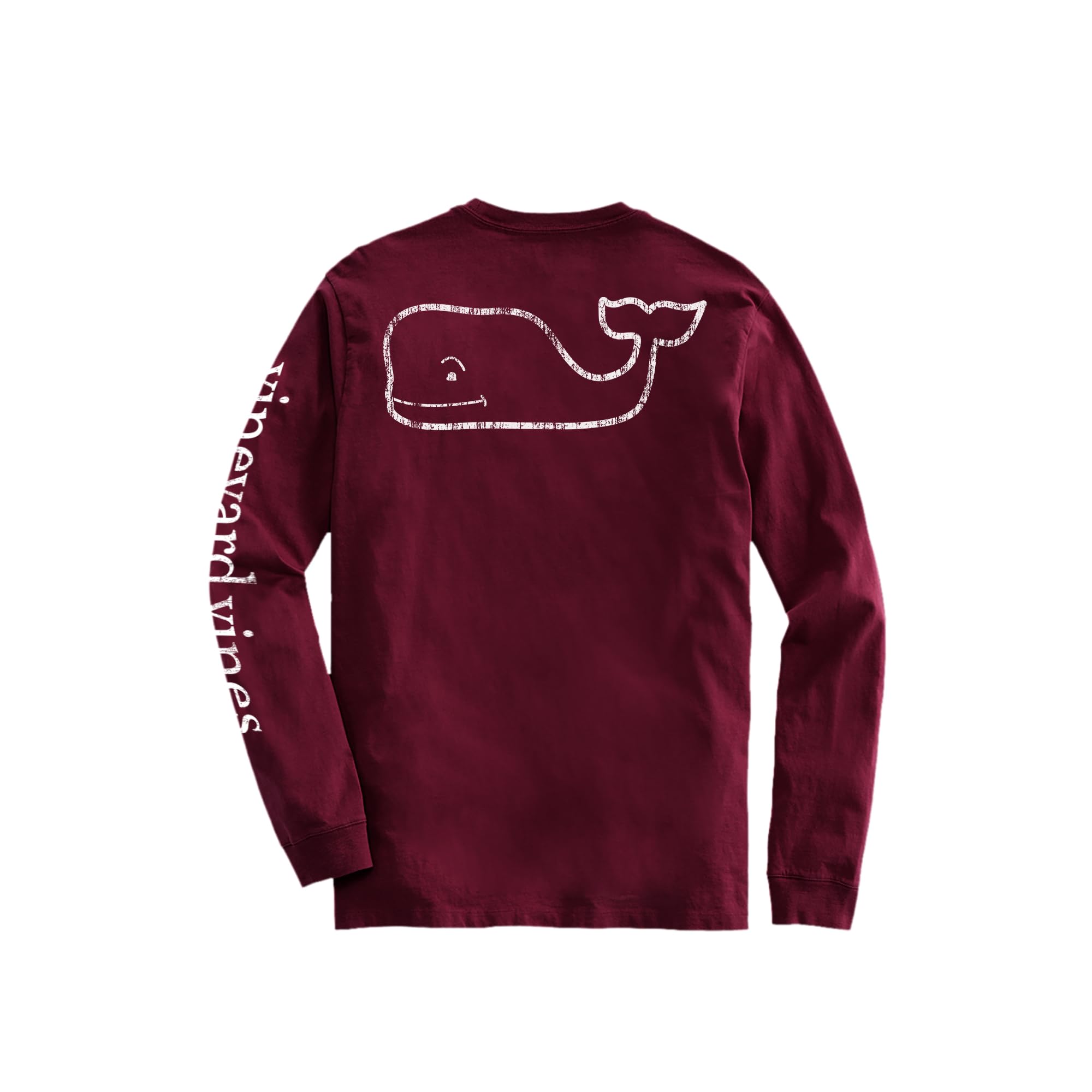Vineyard Vines Men's Long-Sleeve Vintage Whale Pocket Tee, Crimson, Large