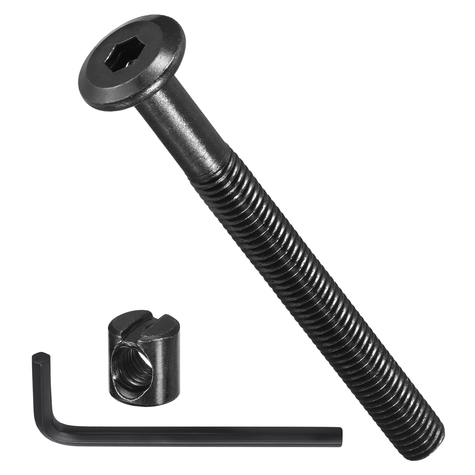 METALLIXITY Furniture Connector Bolt Cap Nut Kit with Wrench(M6-1x70mm) 25Pcs, Connector Bolt M6 Screw Barrel Nuts Binding Screws, for Chair Cabinet Bed, Black