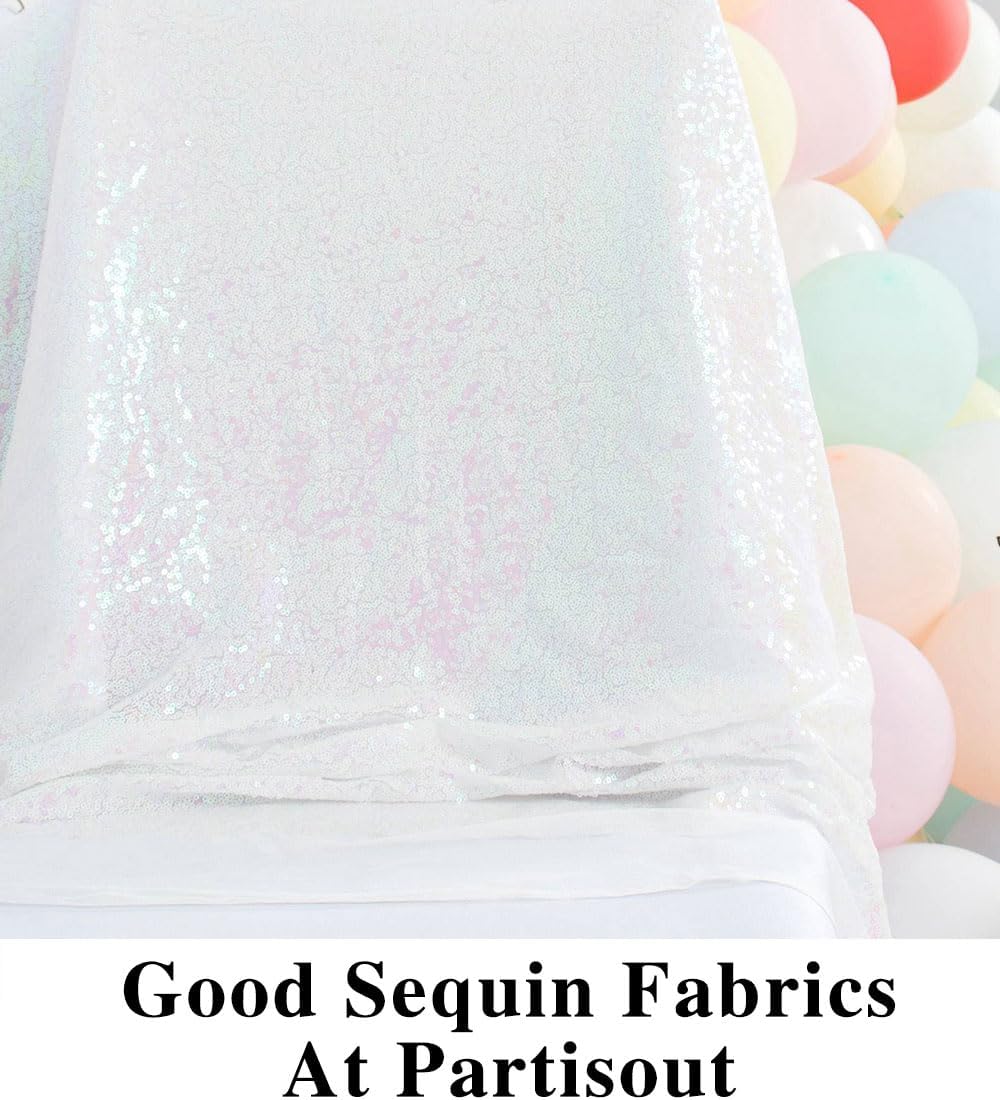 Partisout Sequin Fabric Glitter Fabric 3mm 5 Yards Sequin Fabric by The Yard Sparkly Fabric Little Mermaid Fabric Outdoor Sequence Material for Dress Clothing Wedding (5 Yards, Iridescent White)