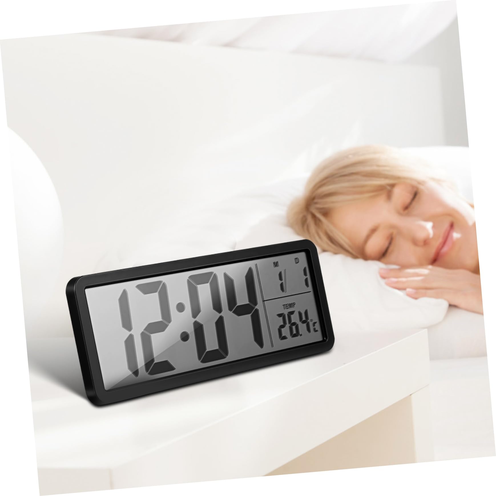 UKCOCO Reloj de Pared Digital Moderno con Pantalla LED Indicador de Fecha y Temperatura Sensor Integrado para Control Montaje Pared para Dormitorio Salón y Oficina