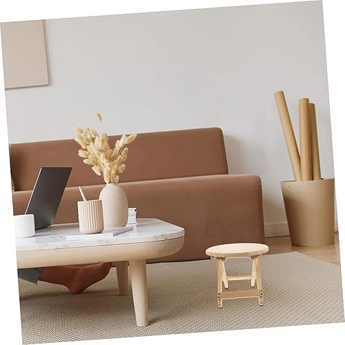 Miniatura 5 de Happyyami Taburete plegable redondo taburete plegable taburete bajo de madera taburete antideslizante Silla pequeña de madera para el hogar taburete
