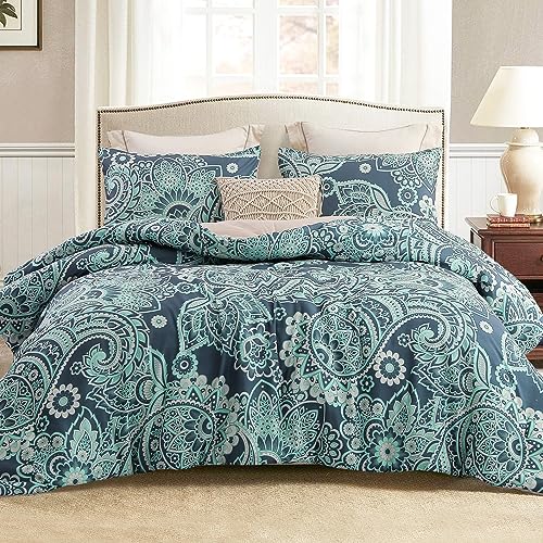 Whale Flotilla Couette 200 x 200 cm, Couette Couverture Respirante et Super Douce pour 4 Saisons avec 2 Taies d'oreiller, pour lit 2 Personnes, Paisley Vert