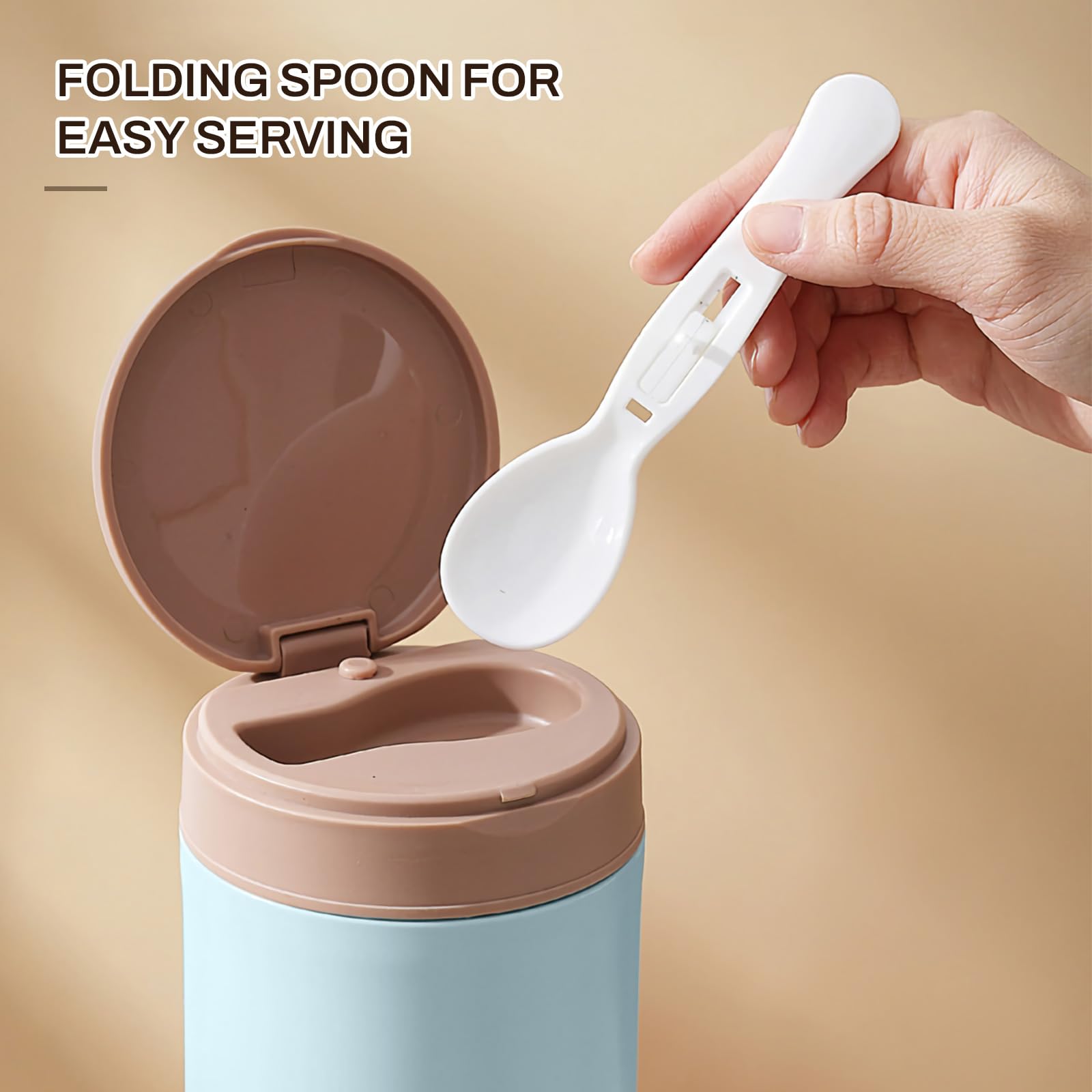 Contenitore per alimenti isolato a tenuta stagna da 15 once, thermos in acciaio inossidabile, isolamento sottovuoto, con cucchiaio, per scuola, lavoro, picnic (blu, doppio strato)