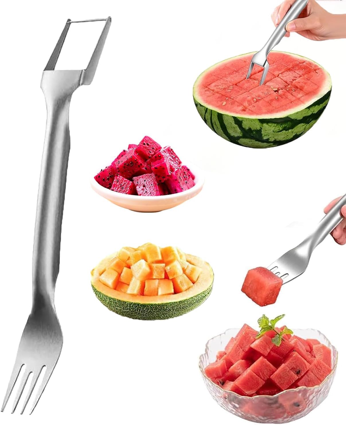 Watermelon Cutter, 2-in-1 Stainless Steel Fruit Cutter, Dual Head Watermelon Fork Slicer Tool, Summer Fruit Cutting Kitchen Gadget for Home(1PACK) — Amazon image 10