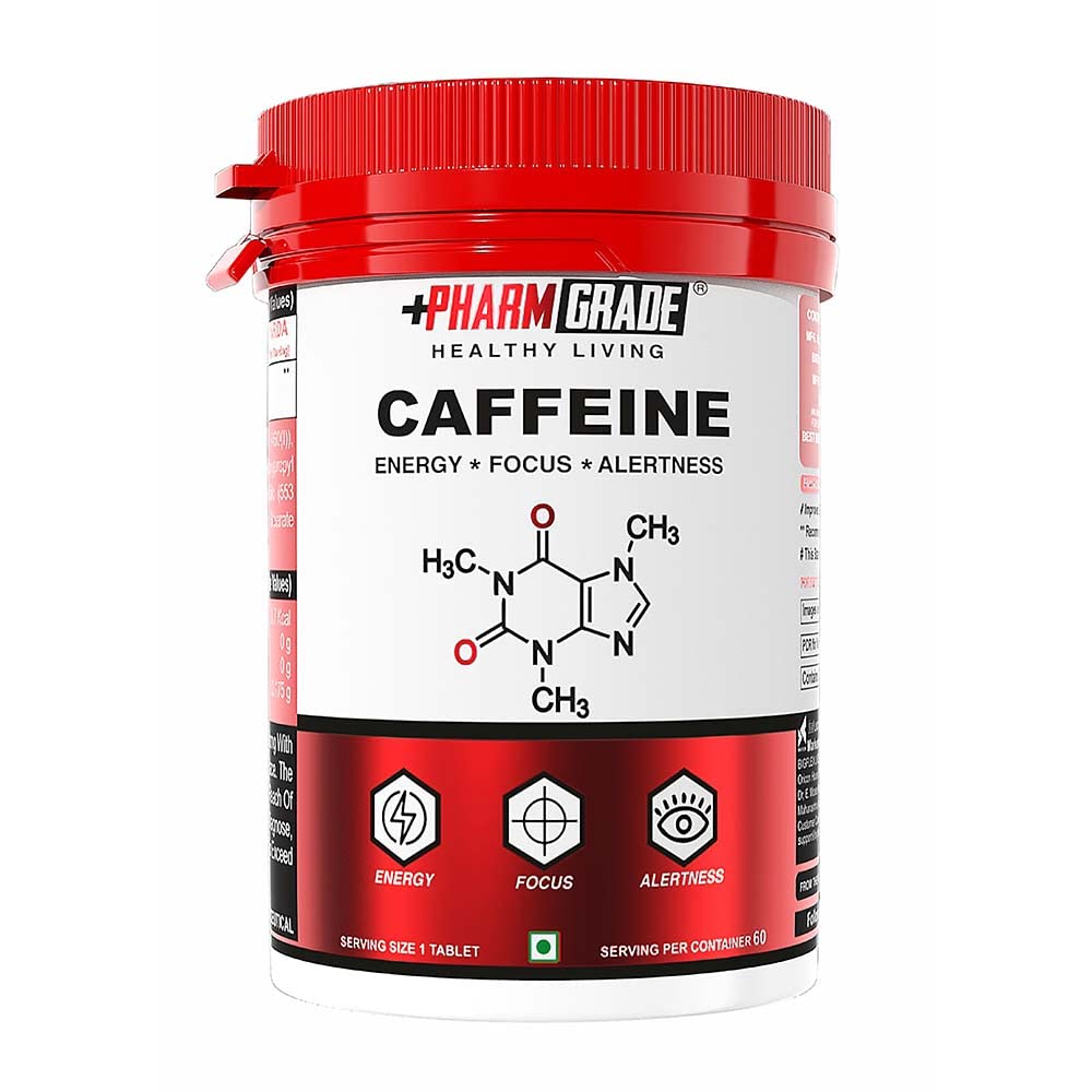 Pharmgrade Healthy Living Caffeine 200mg Natural Stimulant, Boosts Performance,Energy & Metabolism | Enhance Mental Focus & Cognitive Function | Boost Alertness | Pure & Potent (60 Tabs)