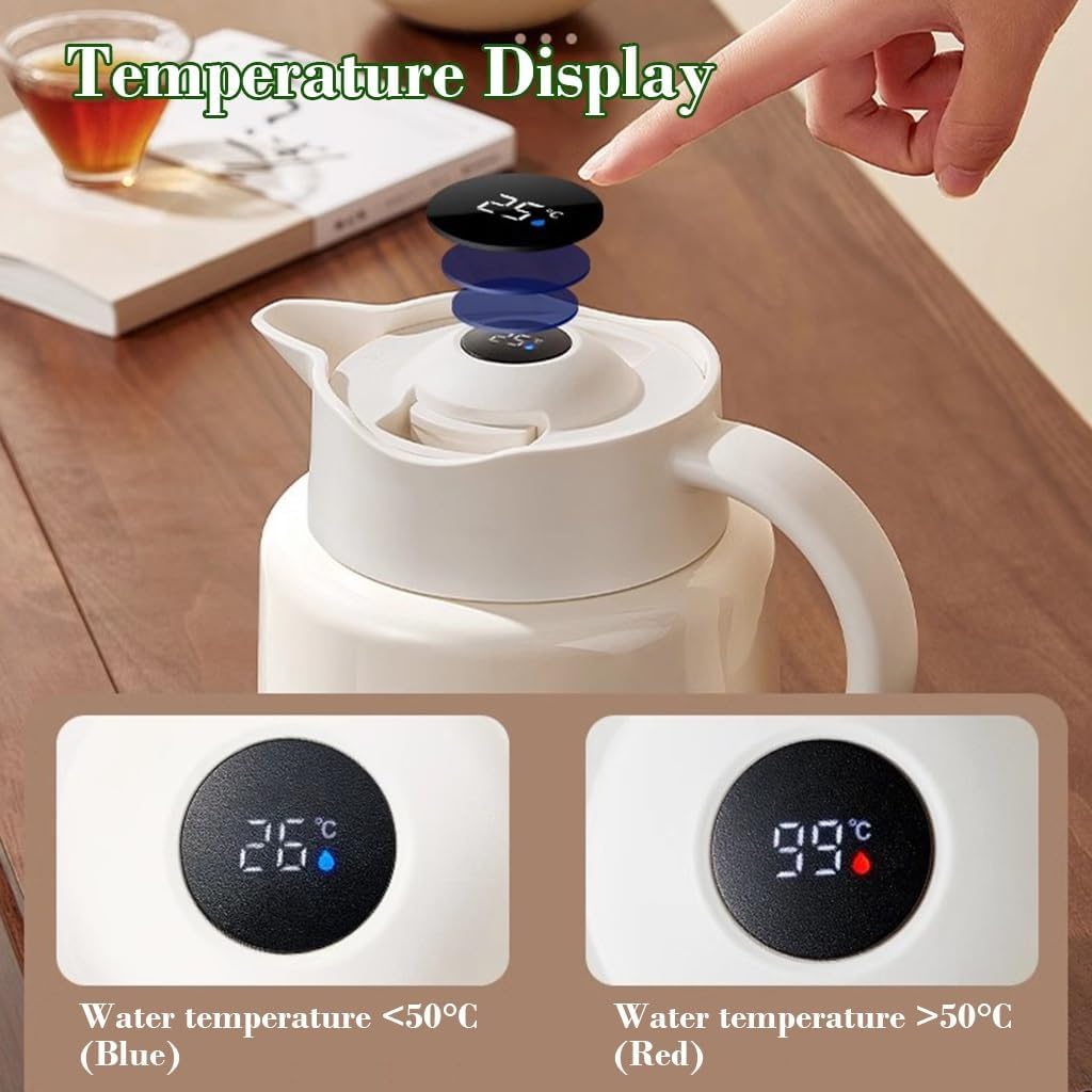 LEIYTFE 1.2L Thermal Stainless Steel Tea Pot,Insulated Coffee Pot with Ceramic Liner,6Hour Heat Retention Small Thermal Vacuum Flask for Hot Coffee,Tea,Beverage(White)