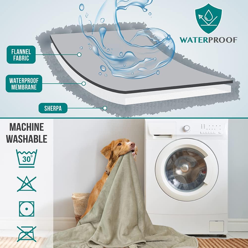 PetAmi Waterproof Dog & Cat Blanket, Pee Proof for Couch, Reversible, Soft Fleece, Washable, 40x60 Taupe - Image 3