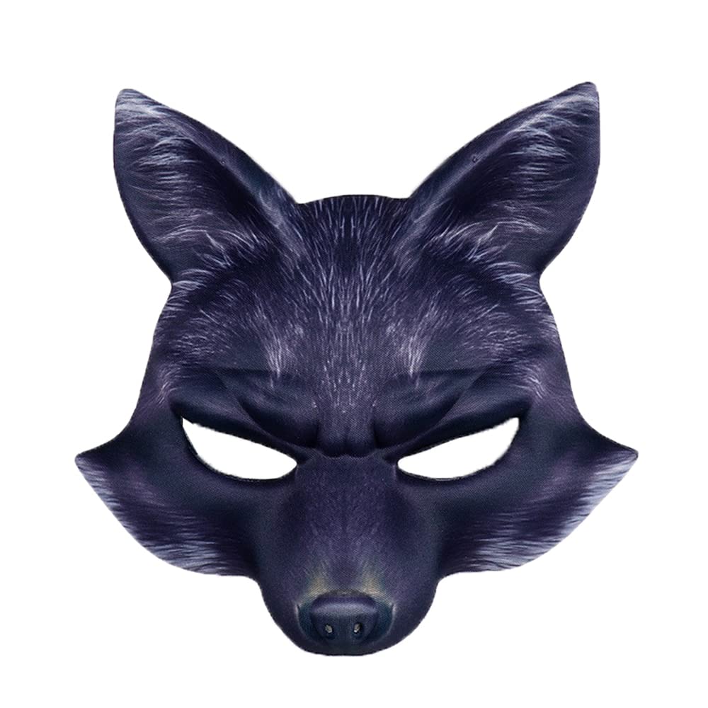 NewL Halloween 3D Animal Half Face Mask Masquerade Party Cosplay Costume for Women and Men (Black Fox)