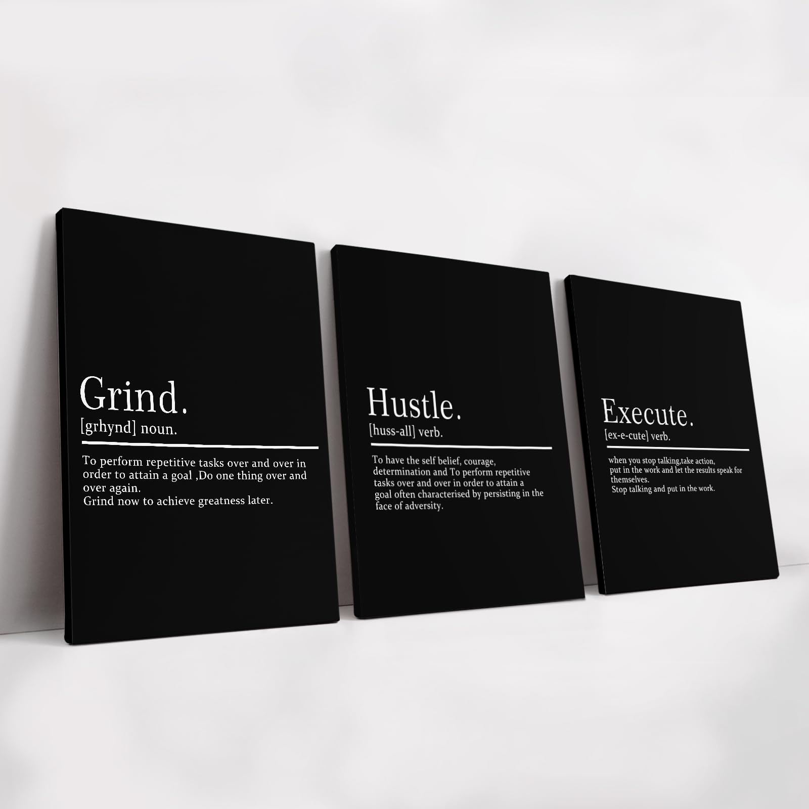 KAWAHONE Framed Motivational Entrepreneur Poster, Grind Hustle Execution Inspirational Wall Art Featuring Success and Positive Quotes of Bedroom Decor and Motivational Poster for Home Living Room