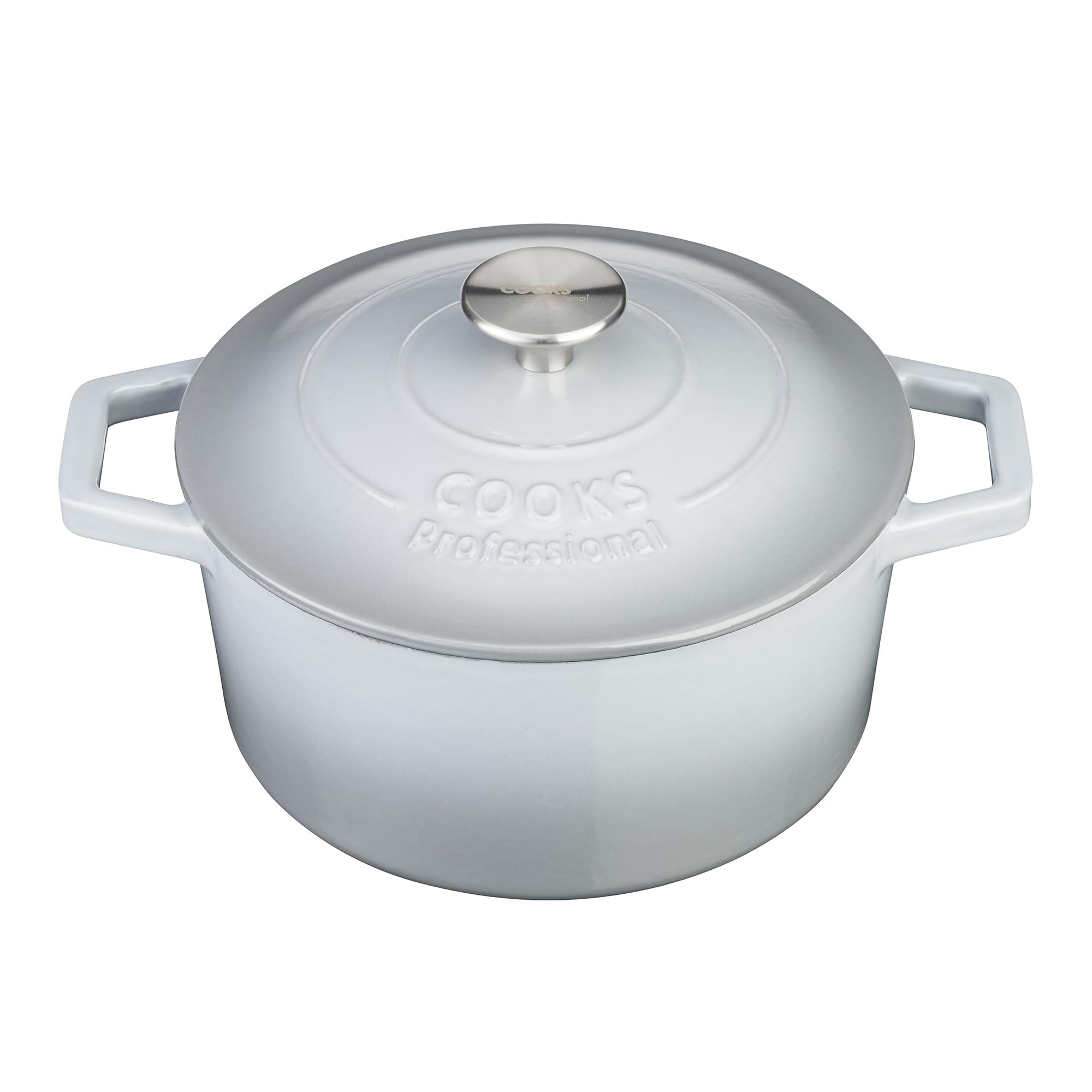 Cooks Professional 20cm Cast Iron Casserole Dish 2.8L with Lid & Handles | Colourful Modern Design Enamelled Cooking Pan Pot | Suitable For All Hobs Inc Induction | Oven & Grill Safe | Grey — image 1