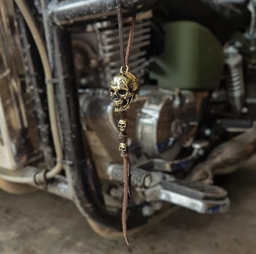 Miniatura 6 de TAYASH Motorhead Skull Bell - Accesorio de campana de motociclista o llavero para buena suerte en la carretera, Latón
