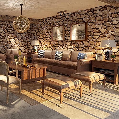 FOOSKOOBZ Papiers Peints Wallpaper Mur de Pierre Wallpaper Wallpaper Rouleau 3D Vinyl revêtements muraux pour Salon décor Brun millésime PVC Documents muraux décoration de la Maison 10mx53cm