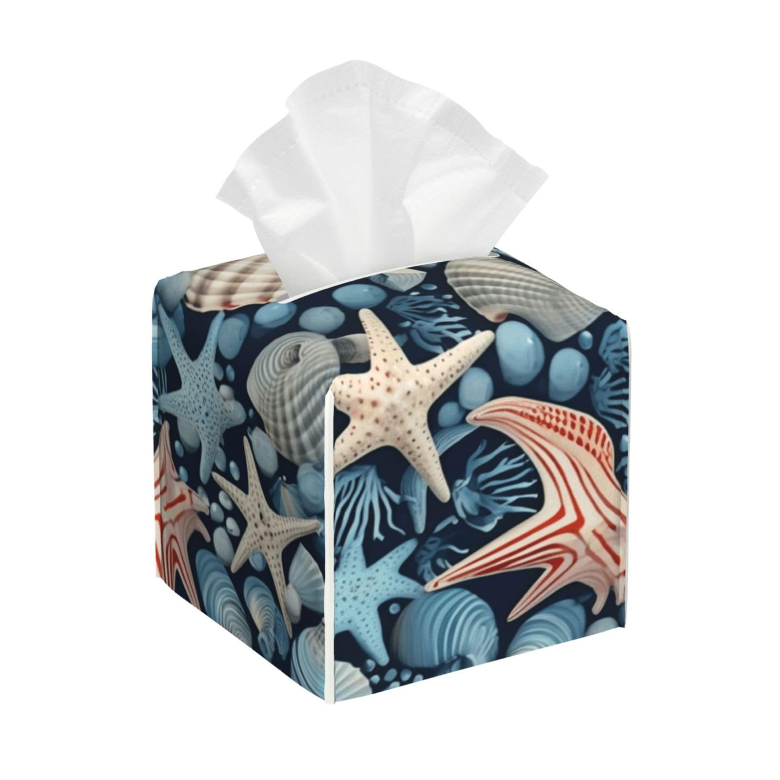 Conch and Starfish Tissue Box Cover Square Cube Boxes