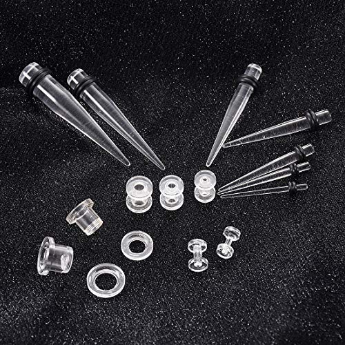 Huacan Ohr Dehnstäbe Tunnel Set - Acryl 28 Stück Scwarz Klar Unsiex Dehnstab Dehnset Dehnungsstäbe Taper Plug Ohr Piercing Stecker Expander Damen Herren 2mm-10mm