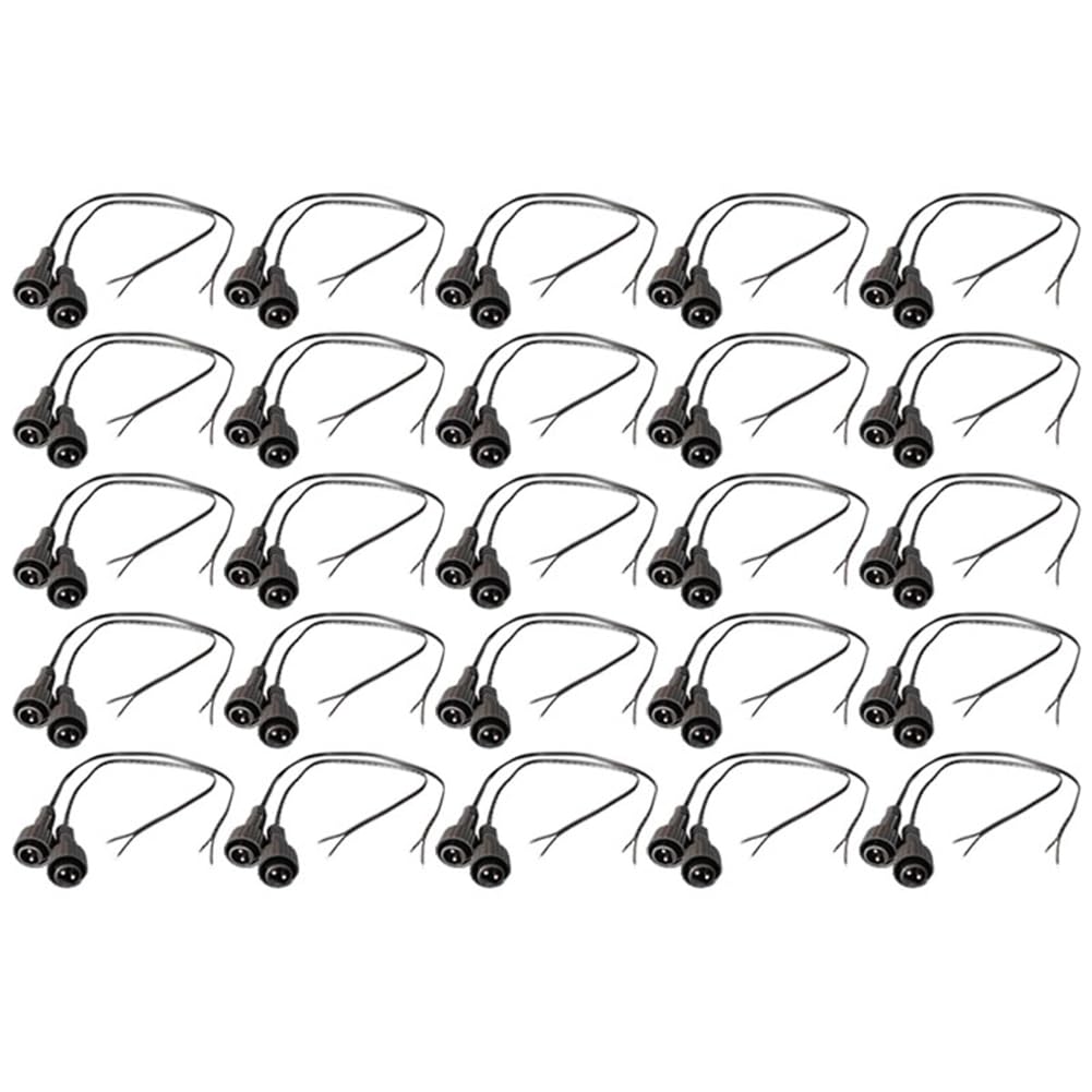 UDSKNV[KSL for Solar String Lights Compatible 50pc 2Pin LED Connector with 25cm Wire, IP65 Waterproof, 220V Rating