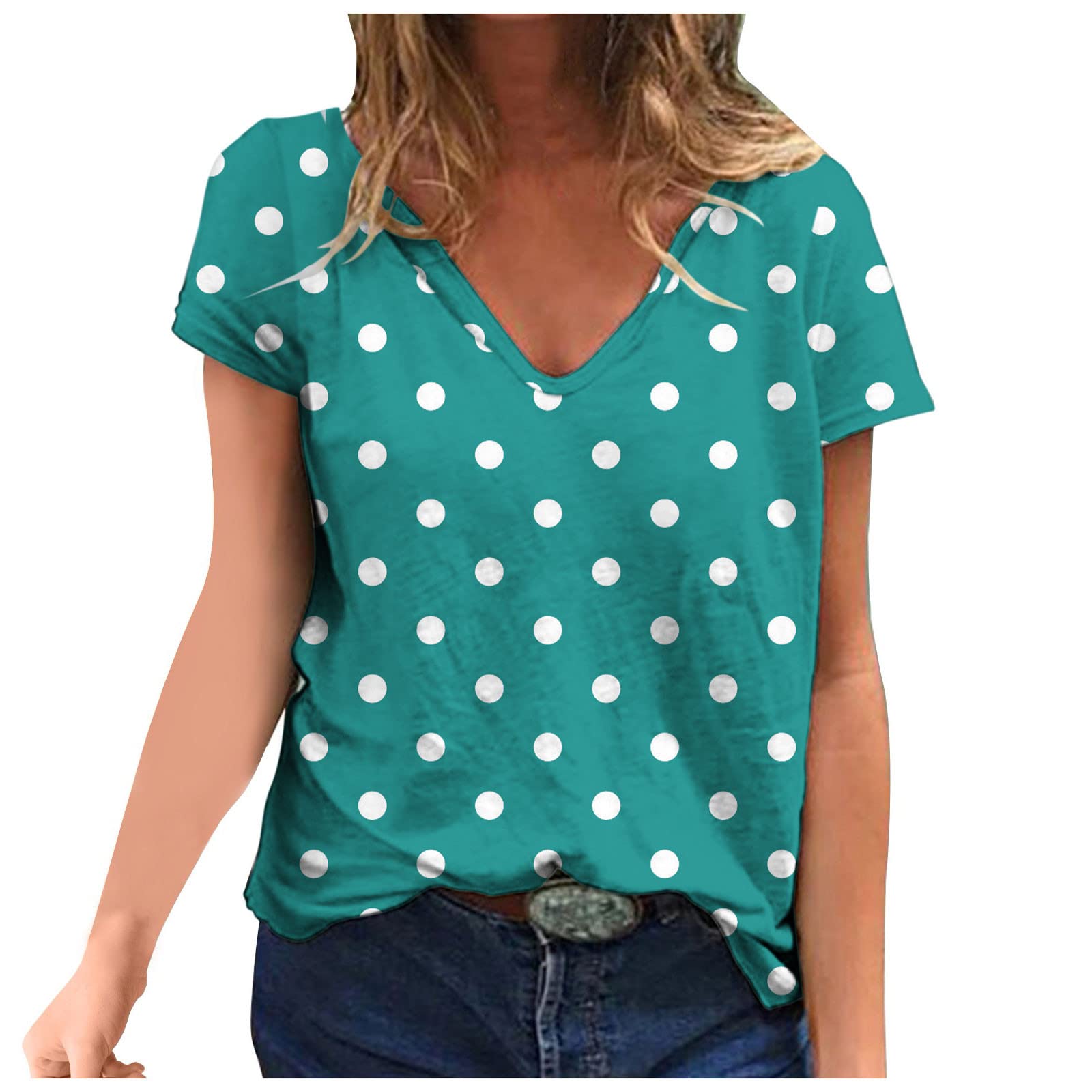 2024 Camiseta de Manga Corta Mujer Moda impresión de Lunares Camisa Verano Suelto Cuello Redondo Tumblr Tops Casual Fiesta T-Shirt Original Basic tee Camisetas Blusa