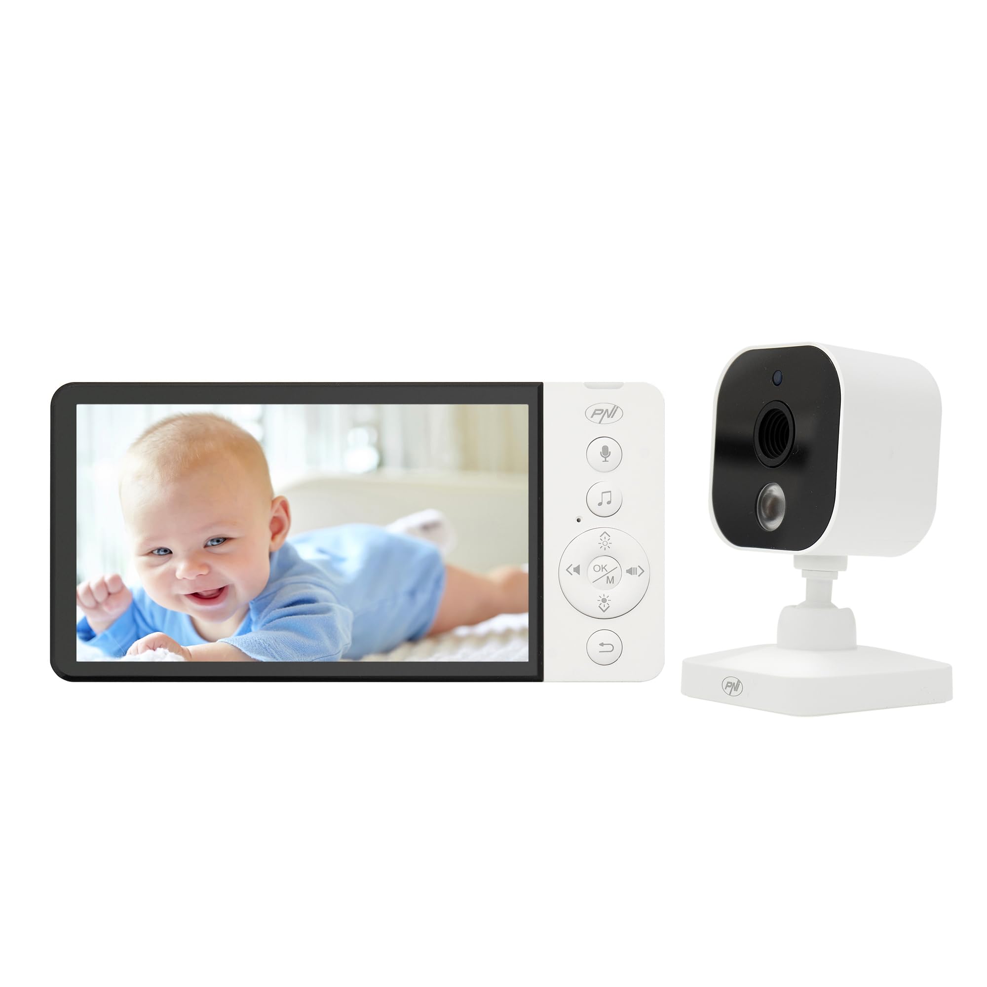 PNI Monitor de Video para bebé BM500 Pantalla de 5 Pulgadas inalámbrico 2.4 GHz, Sensor de Temperatura, VOX, visión Nocturna, función de Zoom, Canciones de Cuna