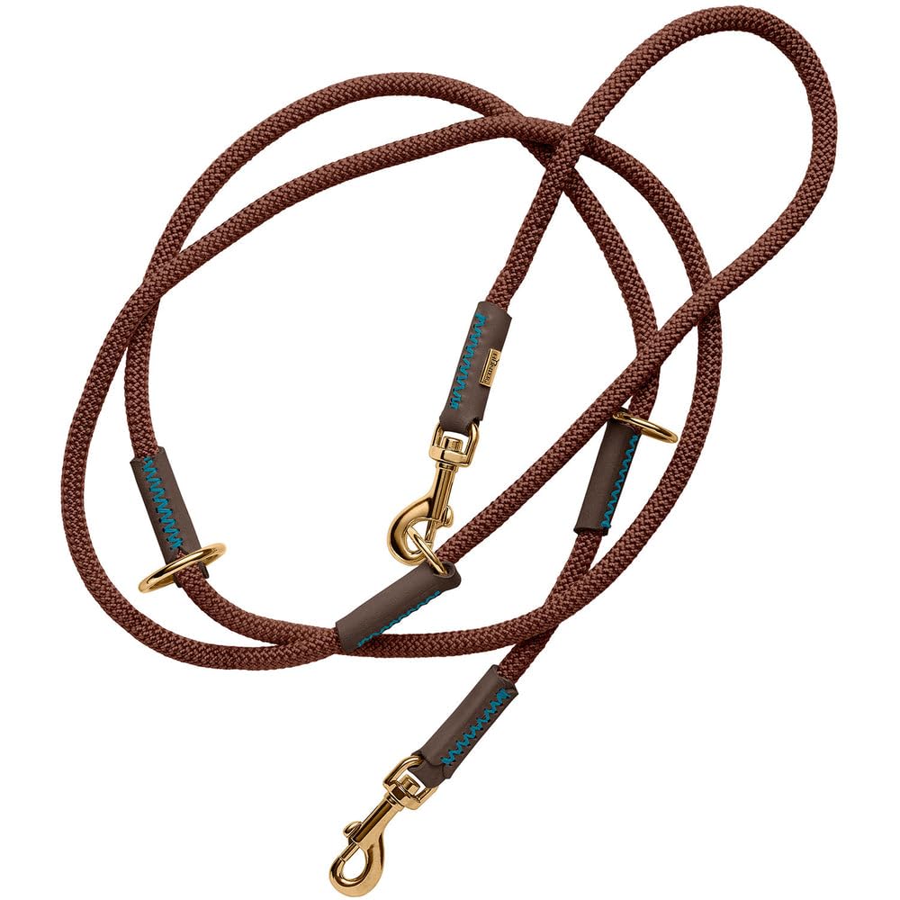 HUNTER Verstellbare Hundeführleine Malia, Farbe: Schokobraun/Dunkelbraun, geschmeidiges Tau & Robustes Leder, 3-Fach verstellbar, leicht, strapazierfähig, moderner Look, Made in Germany, Größe: 8/200