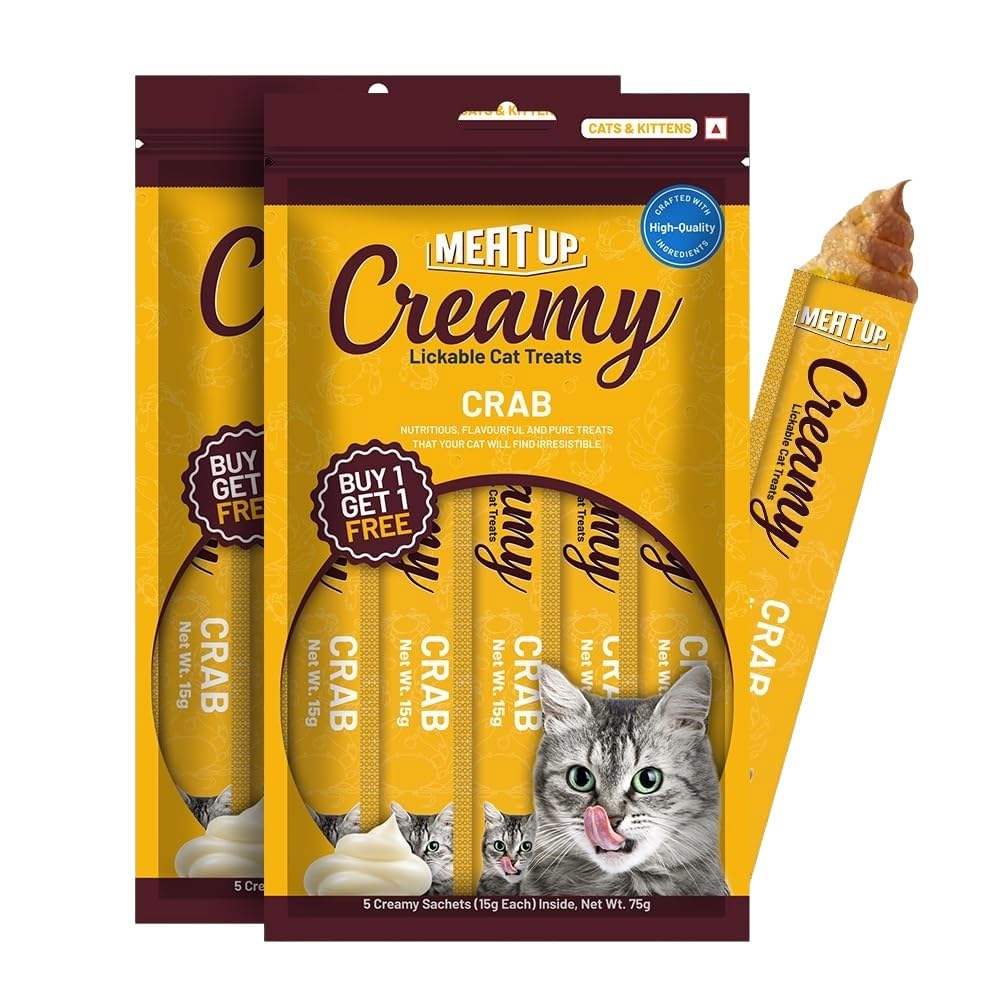 Meat Up Creamy Likable Cat Treat, Crab Flavour Snack for All Breeds (15g x 5), 75g – Buy 1 Get 1 Free-image-14