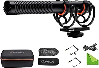 Comica CVM-VM20 Microfone de vídeo super cardióide profissional com montagem antichoque, kit de microfone Shotgun para câmera para smartphone/câmera DSLR/filmadora