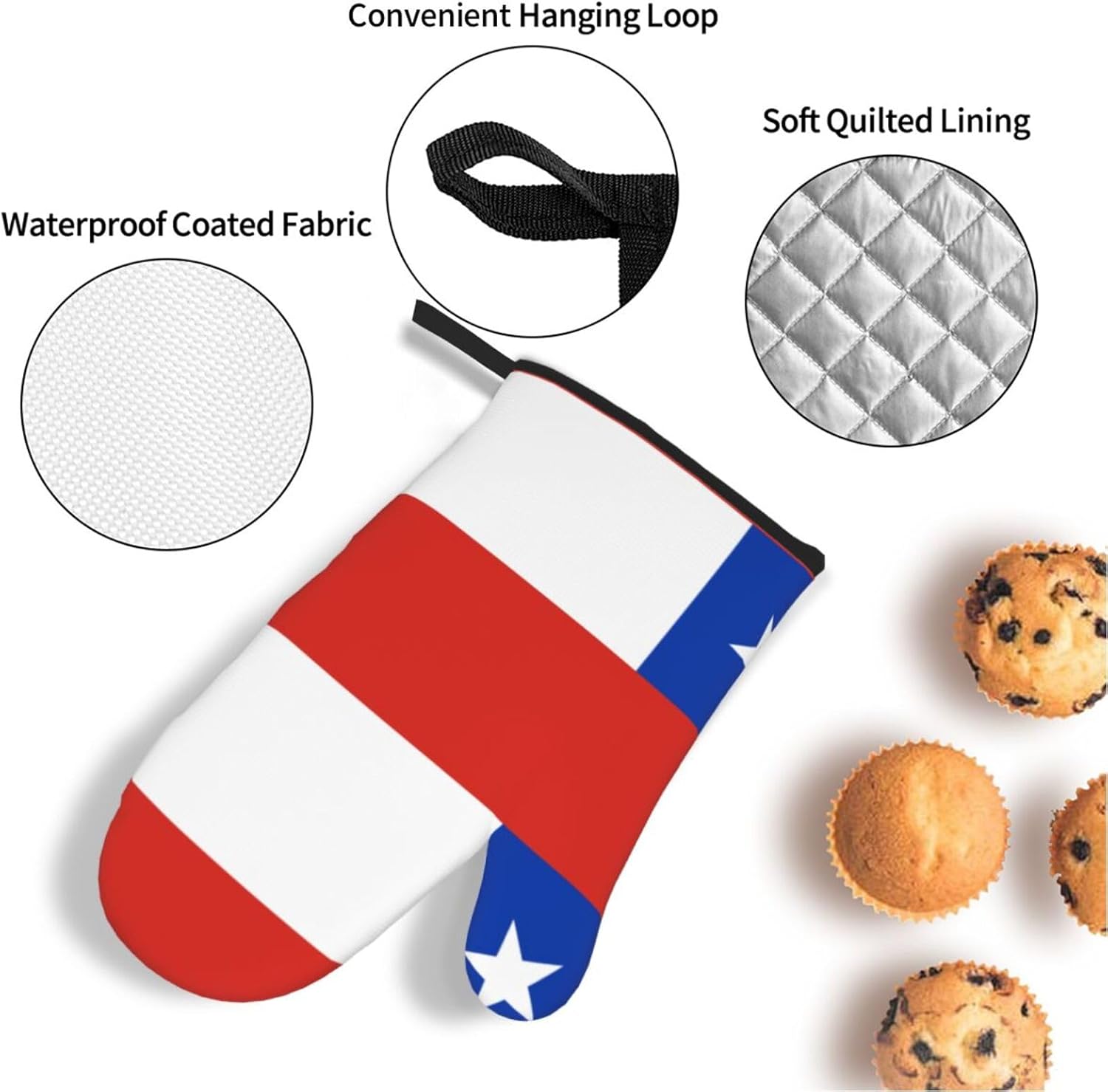 Flag of Chile Oven gloves and heat-resistant mat 4-piece set. Suitable for grilling, microwave oven frying, and baking