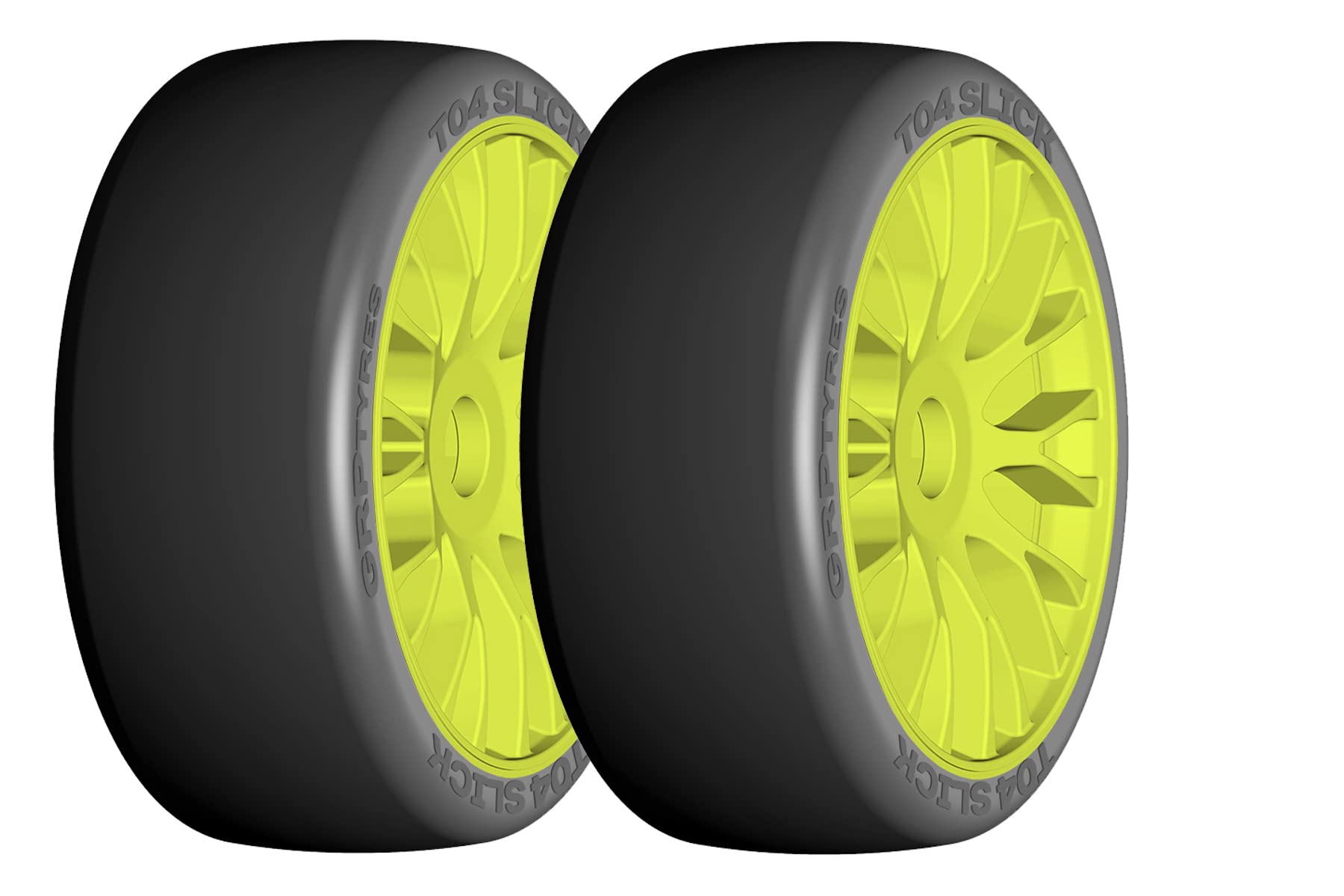 GRP GTY04-XM3 1:8 GT New Slick Soft Yellow 20 Spoke Rubber Tires (2)