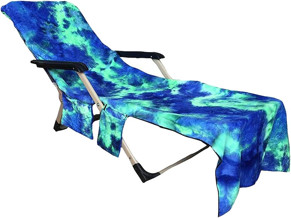 Amazon Com Flymei Soft Beach Chair Cover With Pockets Chaise Lounge Cover For Pool Sun Lounger Hotel Vacation With Storage Pockets Blue 82 5 X29 5 Beach Towel For Chair Furniture Decor